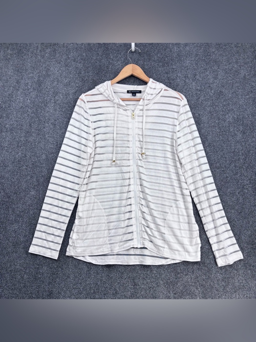 Inc White Shadow Mesh Full Zip Lightweight Coastal Casual Sweatshirt Women’s M